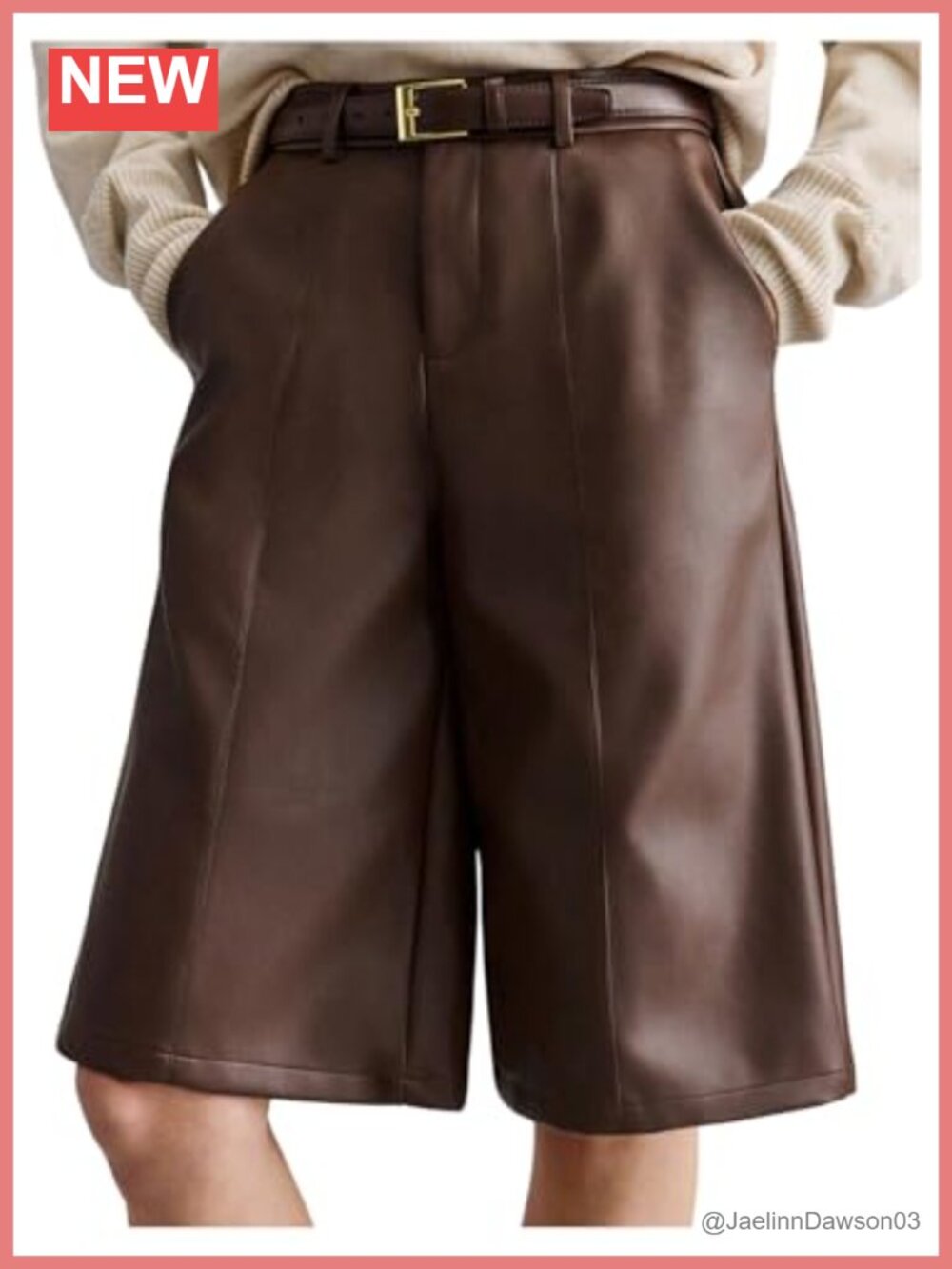 PU Leather Bermuda Shorts Wide Leg Zipper Pockets Dressy
